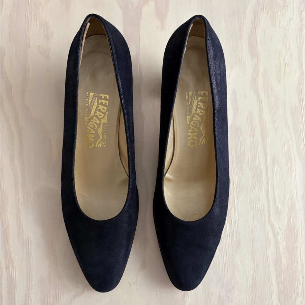Salvatore Ferragamo Blue Suede Gancini Pumps - Size 9.5